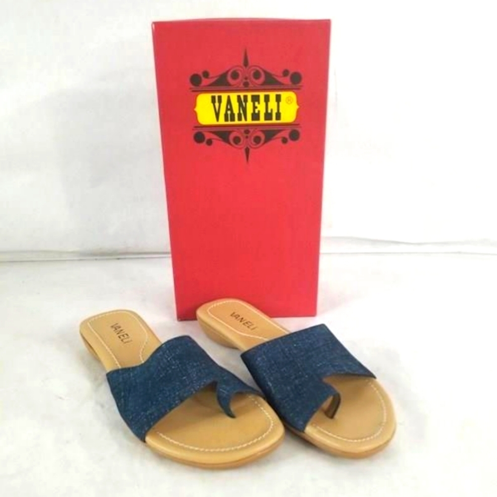 Vaneli Tallis Denim Blue Jeans Toe Loop Slide Sandals NWT NIB 8M